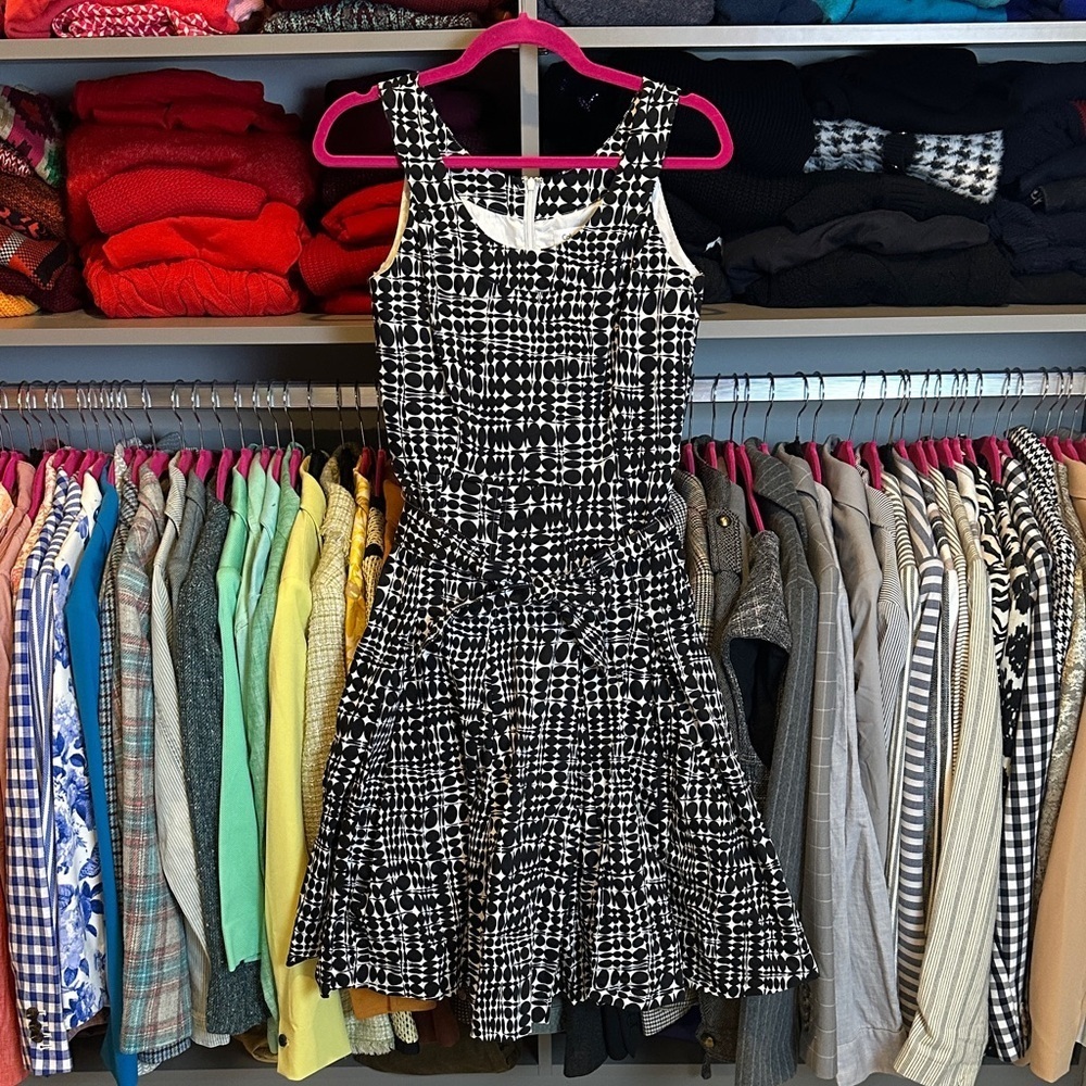 Calvin Kline black/white print sleeveless back zipper closure lined dress XS